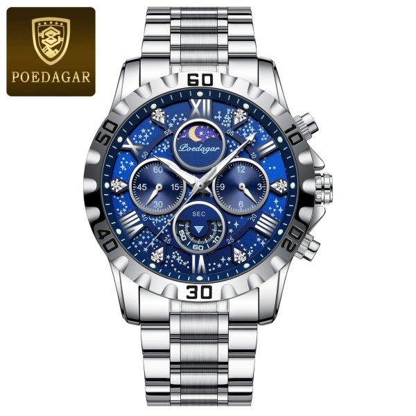 POEDAGAR 973 Top Luxury Man Wristwatch Waterproof Luminous Chronograph