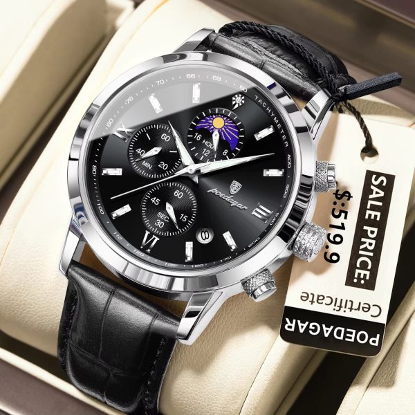 POEDAGAR 882 Waterproof Date Chronograph Leather Quartz Men's Watches