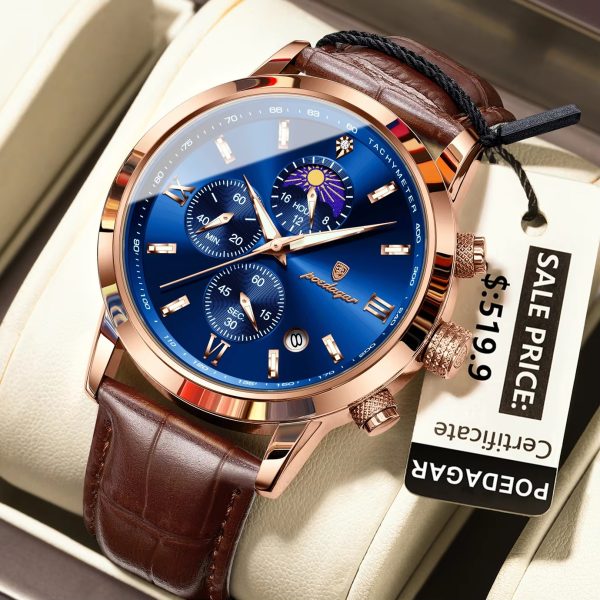 POEDAGAR 882 Waterproof Date Chronograph Leather Quartz Men's Watches