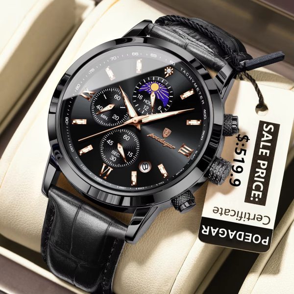 POEDAGAR 882 Waterproof Date Chronograph Leather Quartz Men's Watches