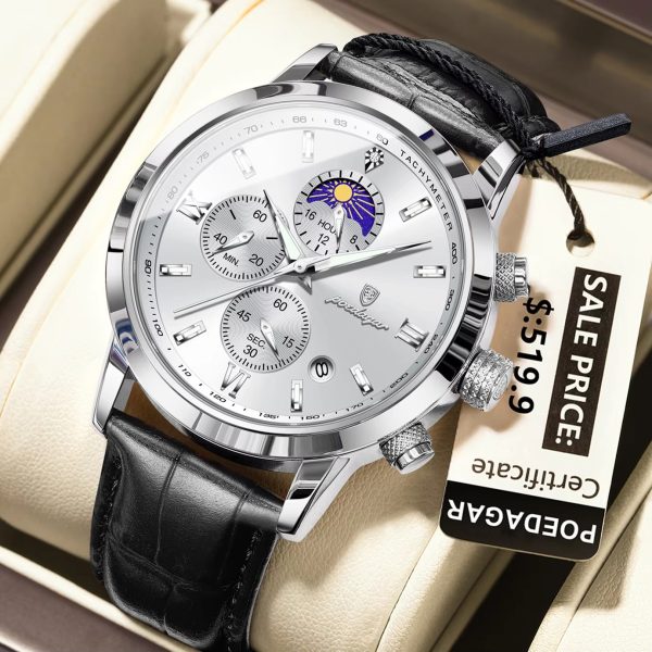 POEDAGAR 882 Waterproof Date Chronograph Leather Quartz Men's Watches